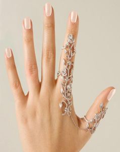 Fashion Jewelry Vintage Gold Silver Chain Link Two Finger Rings For Women Double Ring Alloy Foliage Wedding Love Anillos8300927