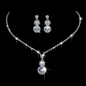 Bröllop smycken set klassiska eleganta kristall brud set med lysande vatten diamanter modeklänning bankett kvinnors halsband örhänge