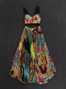 Moda europejska zupełnie nowa dwuczęściowa sukienka retro drukowanie koronki z koronkowym topem z koronką bez ramiączki krótką spódnicę 1169393961044