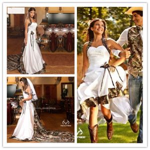 2018 Vintage Camo Wedding Dresses Sweetheart Halter Satin Cowgirls Camouflage Wedding Gowns Bridal Dresses Gowns Chapel Train 191i