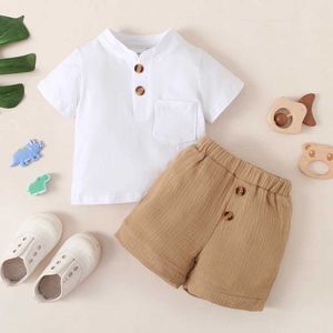 Kleidungssets 3-24 Monate Infant Baby Boy Kleidung Set weiße Kurzärmel T-Shirt Shorts 2PCS Sommertägliches Freizeit-Outfit für Kleinkindjungen Y240515