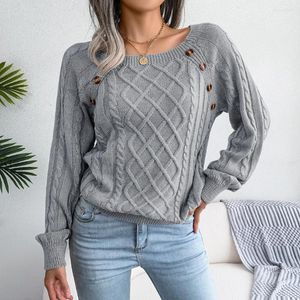 Women's Sweaters Customized Square Neck Button Sweater Fried Dough Twists Knitting Pullover