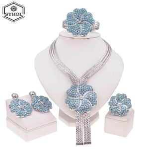 Düğün Mücevher Seti Syhol Womens Seti 24K Altın Kaplamalı Orijinal Pirinç Kolye Rhinestone Kolye Küpeler Lüks Düğün Gümüş Takı