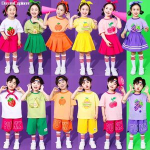 Chłopcy Summer Fruit Candy Colors Tshirt Shorts Dziewczęta Hip Hop spódnice dla dzieci mundury szkolne dziecięce przedszkole