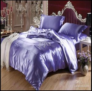 Purple Blue Mulberry Silk Satin Bedding Set Luxury King Size Queen Full Twin Daket Cover Quilt Bed Sheple Bed Bread Double Bedheet3711167