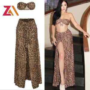 Abiti da lavoro Zalady Designer Holiday Beach Leopard Stampa top senza spalline e gonne in vita alta set dolce sexy boho a due pezzi