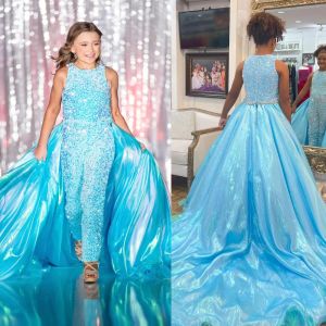 Dresses Girl Pageant Jumpsuit Dress 2024 Organza Overskirt Kid Romper Birthday Formal Event Cocktail Party Gown Toddler Teen Little Miss R