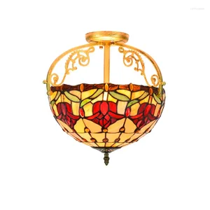 Ceiling Lights American Rural Creative Tiffany Color Glass Round Half Hung Lighting Lamp For Bedroom Bar Restaurant Tulip