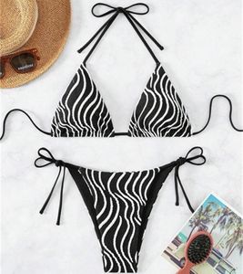 Three-point Style Bikini Women Fashion Swimwear In Stock Swimsuit Bandage Black And White Stripes Sexy Bathing Suits Sexy Pad Tow-piece Dropshipping