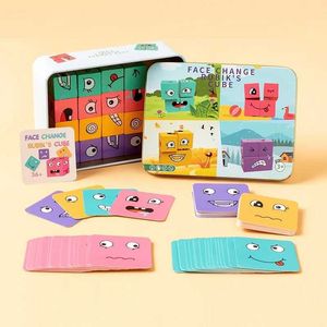Andere Spielzeuge 1 Satz von Montessori -Spielzeug für Kinder Holzgesichtsausdruck verändern das 3D -Puzzle Interaktive Spiel für Eltern und Kinder S5178