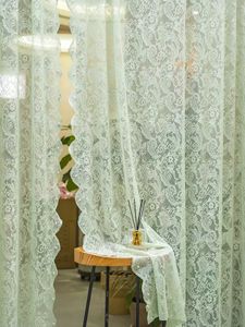 Pencere Tedavileri# 1pc ​​Yeşil Dantel Küçük Çiçek Tül Perde Boncuklu Edgeromantic Style Oturma Odası Yatak Odası Pencere Kapısı Dekorasyonu Y240517