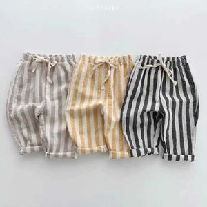 Trousers 2024 Spring Baby Pants Striped Breathable Girls Loose Casual Pants 0-3 Year Old Solid Color Summer Boys Pants d240517