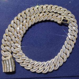 Factory Custom Hip Hop Bagutte Cut VVS Moissanite Chain Lab Diamonds Iced Out Miami Cuban Link Gold Plated