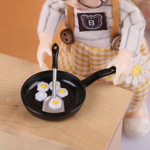 1/12 Simulering Fried Egg Freying Pan Set Dollhouse Miniature Kitchen Decoration Dolls House Tillbehör