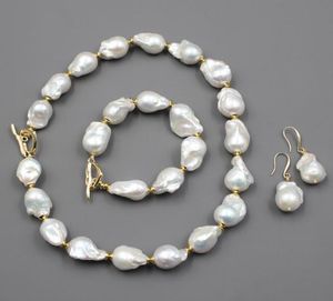 Guaiguai smycken naturligt sötvatten odlade vita keshi barock pärlhalsband armband örhängen uppsättningar för kvinnor lady mode1106061