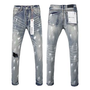 Purple Brand Jeans Fashionable and Trendy Paint Speckled American High Street Perforated Jeans
