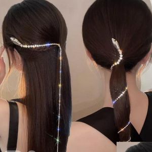 Hårklämmor Barrettes Snake for Women Girls Rhinestone Tassel Pins Accessories Fashion Design Gold Sier Bling Claw Tennis Chain Charms OTB1H