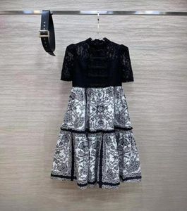 Milan Runway Dress 2023 Spring Summer Stand Collar Short Sleeve Fashion Designer Dresses Brand Same Style Dress 0211012591943