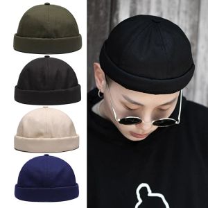 Nya vårbrimfria hattar Hip Hop Beanie Skullcap Street Sticked Hat Women Men Acrylic Casual Solid Pumpkin Portable Melon Cap