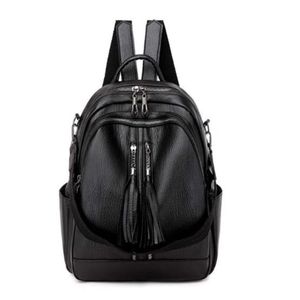 High Quality Leather Women Backpack Fashion School Bags For Teenager Girls Vintage Female Travel Single Shoulder Black Backpacks 2698