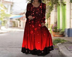 Casual Dresses Women Galaxy Long Dress Starry Night Print Sleeve Ladies Maxi Elegant 2021 Fashion Plus Size Vestido3800251