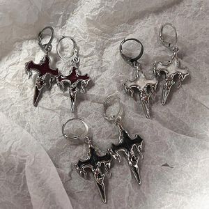 Brincos de berros punk gótico punk steampunk preto cross metal vermelho pingente de orelha de strass para mulheres gota de menina