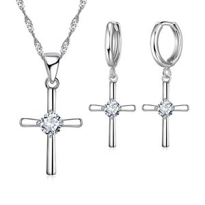 Conjuntos de jóias de casamento 925 Brincos de colar estampados de prata esterlina cruzam o conjunto de moda clássica de moda cz cúbica partido unissex por atacado