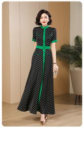 2024 Summer Ny plus size Women's Dresses Polk Dot Print Crew-Neck Single-Breasted Ankle-Length Slim Woman's Long Dress SS4168