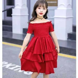 Girl's Dresses Girls Dress 2024 Summer New South Korean Version Little Girls Short Sleeping Princess Dress Girls Western Internet Red Dress WX