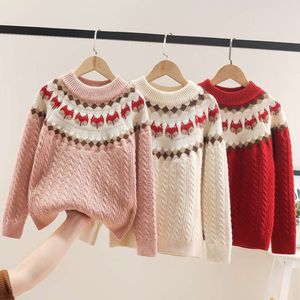 Winter Girls Thicken Warm Sweater for Kids Cartoon Fox Children Sweatshirts 3-12years Teeanger Underwear Clothes L2405