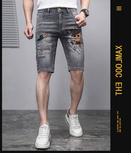 S -SHORT DE DENIM DO CLHO Bordado de estilo retrô, marca de moda masculina e moderna, Slim Fit Elastic Capris, short de verão masculino