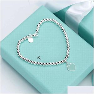 Bangle Ism Bracelet Heart 925 Sterling Sier Blue Enamel Love T Ball Chain Pink Pendant Day Gift Drop Delivery Oteac