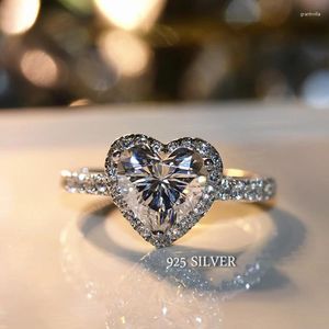 With Side Stones Cute Female Big Heart Ring Crystal Zircon Stone Wedding Rings For Women 925 Sterling Silver Engagement Year Gifts