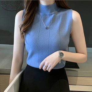 Korean Fashion Ladies Tops Spring Summer Women Casual Clothes Sleeveless Solid Blouse Knit Elastic Blusas 8623 50 240514