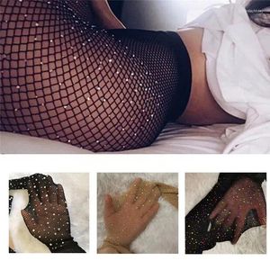 Women Socks Summer Fishnet Diamond Pantyhose Sexy Fashion Shiny Net Tights Female Slim Rhinestone Mesh Nylon Stockings