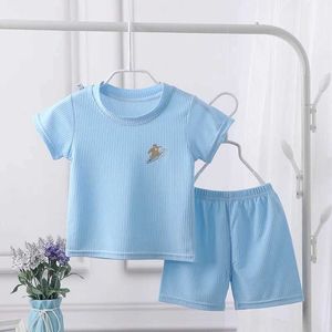 Kleidungssets 1-7y Baby Jungen Kleidung Set Sommer atmungsaktivem Eis Seiden Vorschulmädchen Kleidung Top+Hosen 2pcs Pyjama Set Childrens Clothing A1070 Wx