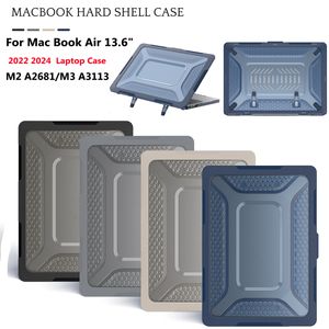 Laptop Cases For Macbook Air 13.6 inch Mac Book M2 A2681/M3 A3113 13.6" Shockproof Fold Kickstand Cover Rugged Honeycomb Hard Shell Case with TPU Bumper Cooling Bottom