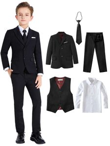 Garnitury chłopcy garnitury kolorowe kombinezony formalne 5 -częściowe Slim Fit Surue Zestaw Y240516