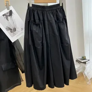 Women's Pants Casual Fashion Elastic High Waist Solid Wide Leg Summer Clothing Loose Simplicity Pockets Spliced Capri