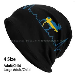 Berets Sweden Moose Heartbeat Flag Holiday Beanies Knit Hat Gift Idea Scandinavia Elk Stockholm Malm? Fishing Home