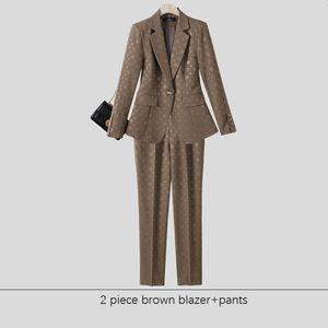 Tesco 2 Piece Women's Print Pantsuits Long Sleeve Blazer Elegant Senior Jacket Suit For Office Lady conjunto feminino