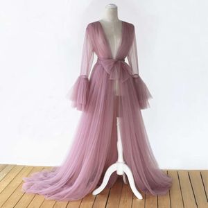 White Sheer tulle formal evening dresses Robe dress For Maternity Photography Women See-through sexy lingerie Gown