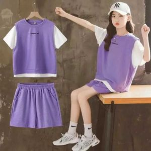 衣料品セットガールズ新しい夏のルース薄いブラジャー2PCS短袖Tシャツ+パンツセット韓国スタイル