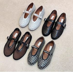 Designer Woman ballet flat shoe diamond Dress shoe upper Women's casual flats woman mesh upper of shoe dhgate Web Stripe Rubber Low platform lace shoe with box size 35-41