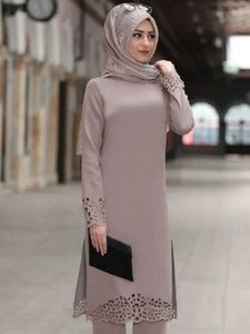 Etnisk kläder kalkon muslimsk klänning kvinnor lång topp ihålig solid islamiska kläder hijab klänningar marockanska kaftan party vestidos abaya 2020 t240515