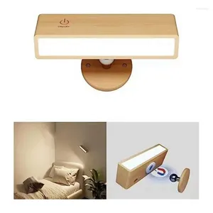 Wall Lamp Magnetic Wooden Light Temperature Dimmable Battery Operated Sconce Rotatable Cordless Lights