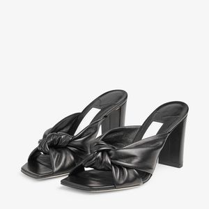 Mode kvinnliga sandaler avenue 85 mm pumpar Italien original svart naken napa läder muels kik tå designer sommar lyxig aftonklänning grov klack höga klackar låda eu 35-43