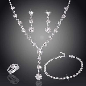Bröllop smyckesuppsättningar lyxiga bröllop brud kristall zirkon smycken set lämplig för kvinnor tennis halsband örhängen ringar armband uppsättningar