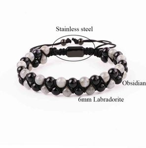 Bracciale gembo di gemma naturale Naturale 6mm Labradorite perle di agata nera con cavo fatto a mano Bracciale Macrame Bracciale Donne6531213