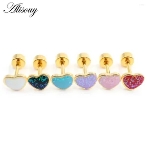 Stud Earrings Alisouy 2PCS Pink Red Love Heart Enamel Stainless Steel Women Girl Ear Studs Tragus Cartilage Piercing Jewelry